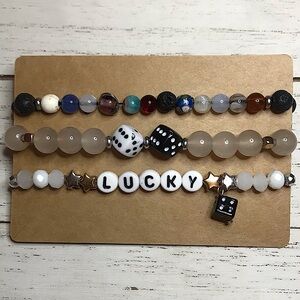 2 for $20. “LUCKY” Star, Dice & Planet Charm Bracelets. Beaded. Stone & …